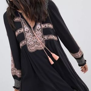 Free People Wind Willow Embroidered Rayon Mini Dress Medium
